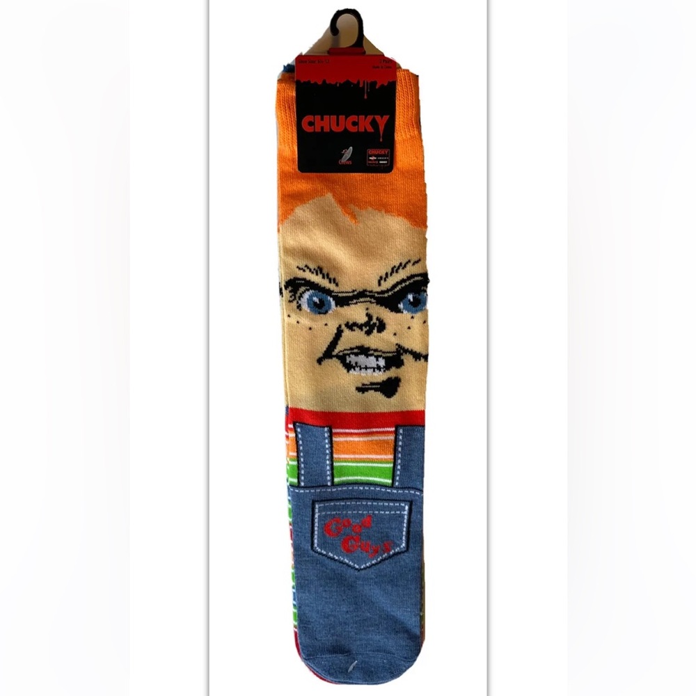 Chucky Crew Socks 2Pair Men 6.5-12 Blue Orange Good Guy Doll Child’s Play Horror